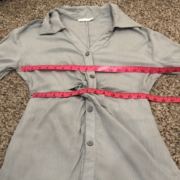 Anthropologie Oak + Fort Shirtdress Shirt Dress Size Small Gray Twist Knot Front - Picture 8 of 10